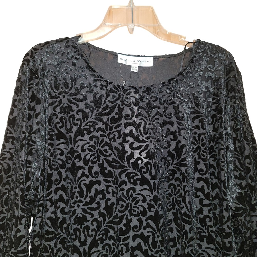 Chelsea & Theodore Velvet Burnout Top Black‎ Loose 2X Whimsigoth Witchy Goth Y2K - Picture 4 of 10